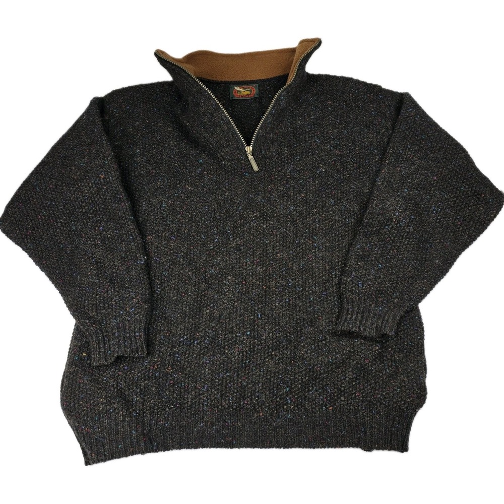 Vintage Alps Mens Sweater M Brown Wool Blend Donegal Tweed 1/4 Zip Fleece